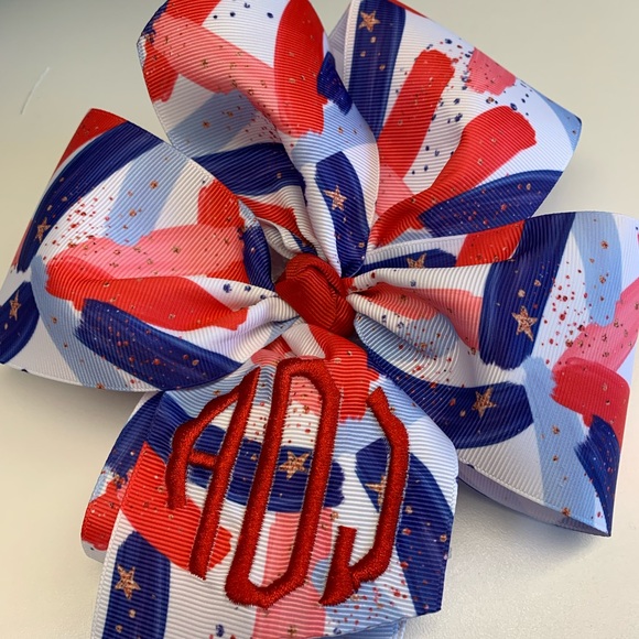 Any Initials Monogram Hair Bow Patriotic July 4th - Picture 8 of 8